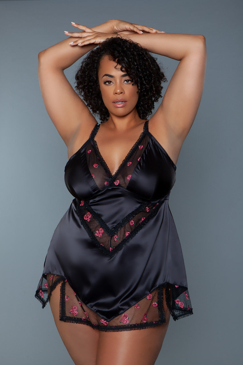 Katherine Floral Satin Babydoll - Shadow Threadz Crypt