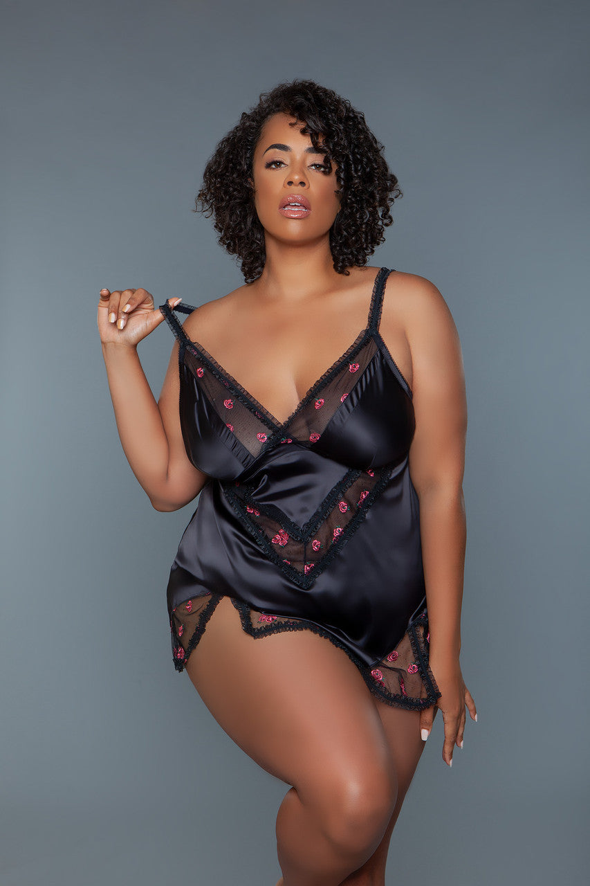 Katherine Floral Satin Babydoll - Shadow Threadz Crypt