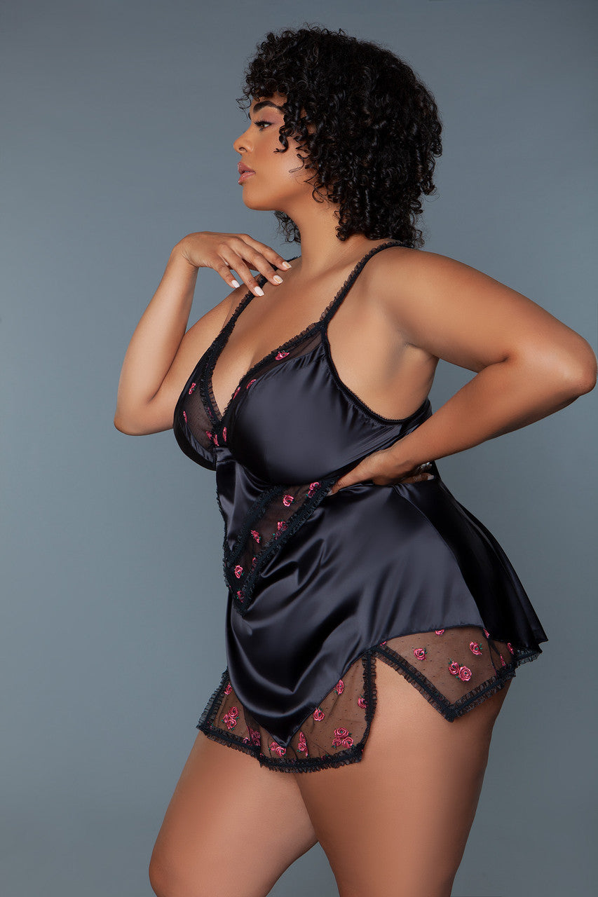 Katherine Floral Satin Babydoll - Shadow Threadz Crypt