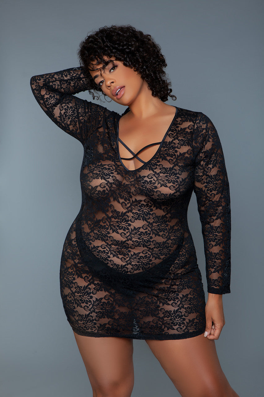 Lynn Sheer Bodycon Lace Chemise - Shadow Threadz Crypt