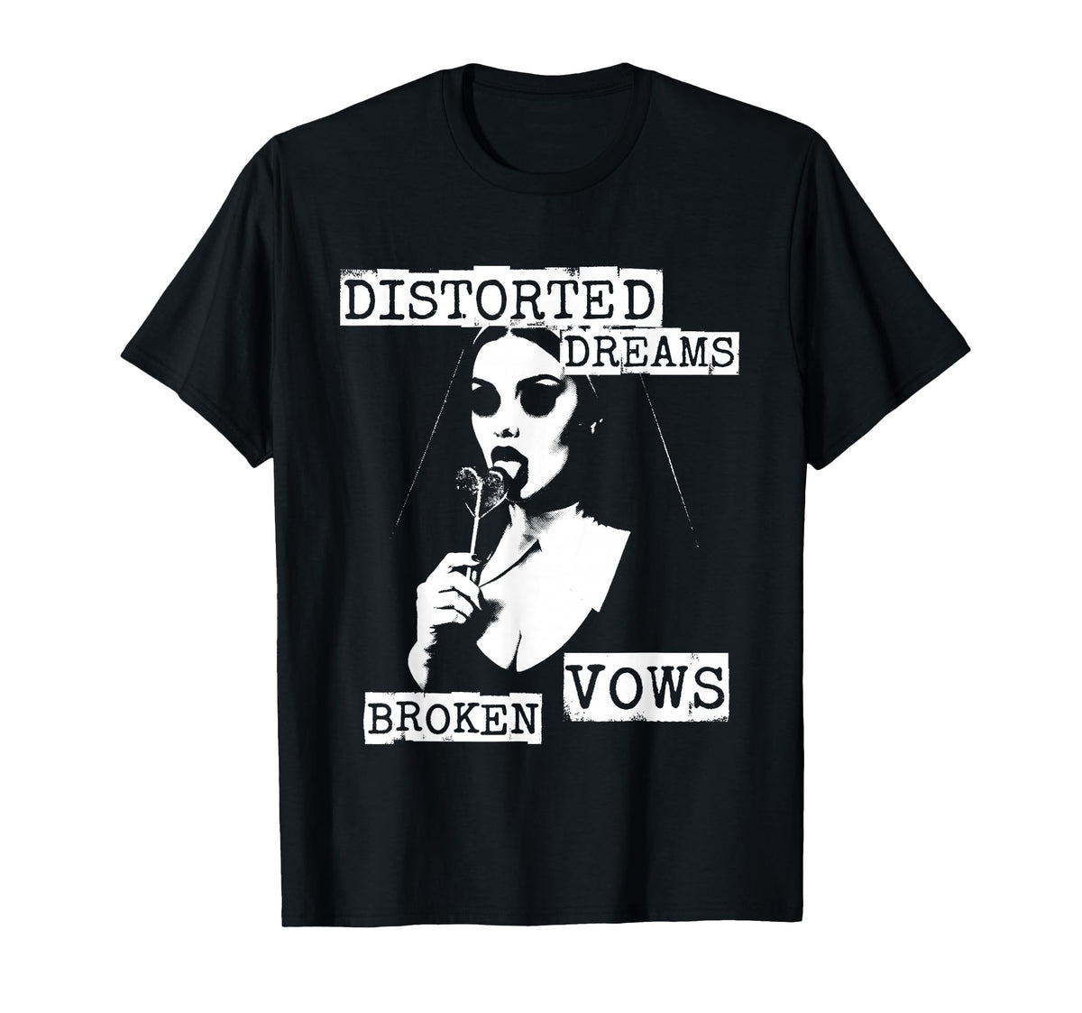 Punk Goth Nun 90s Grunge Distressed T-Shirt