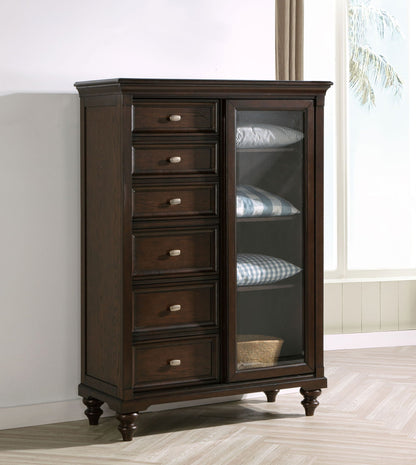 Dark Oak 6-drawer Tempered Glass Door Chest