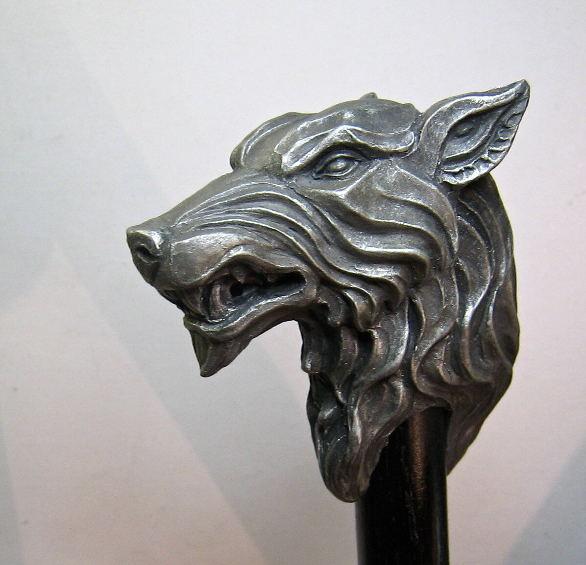 Wolf Head Cane, Hand Sculpted Walking Stick | Medieval Gothic