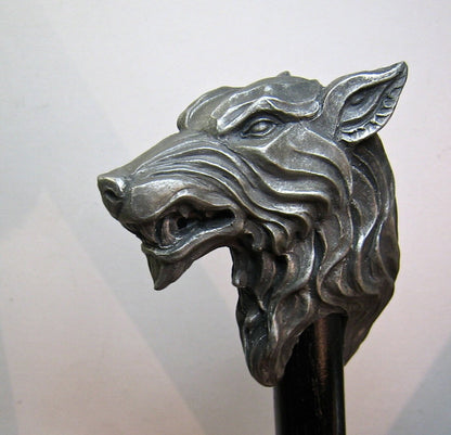 Wolf Head Cane, Hand Sculpted Walking Stick | Medieval Gothic