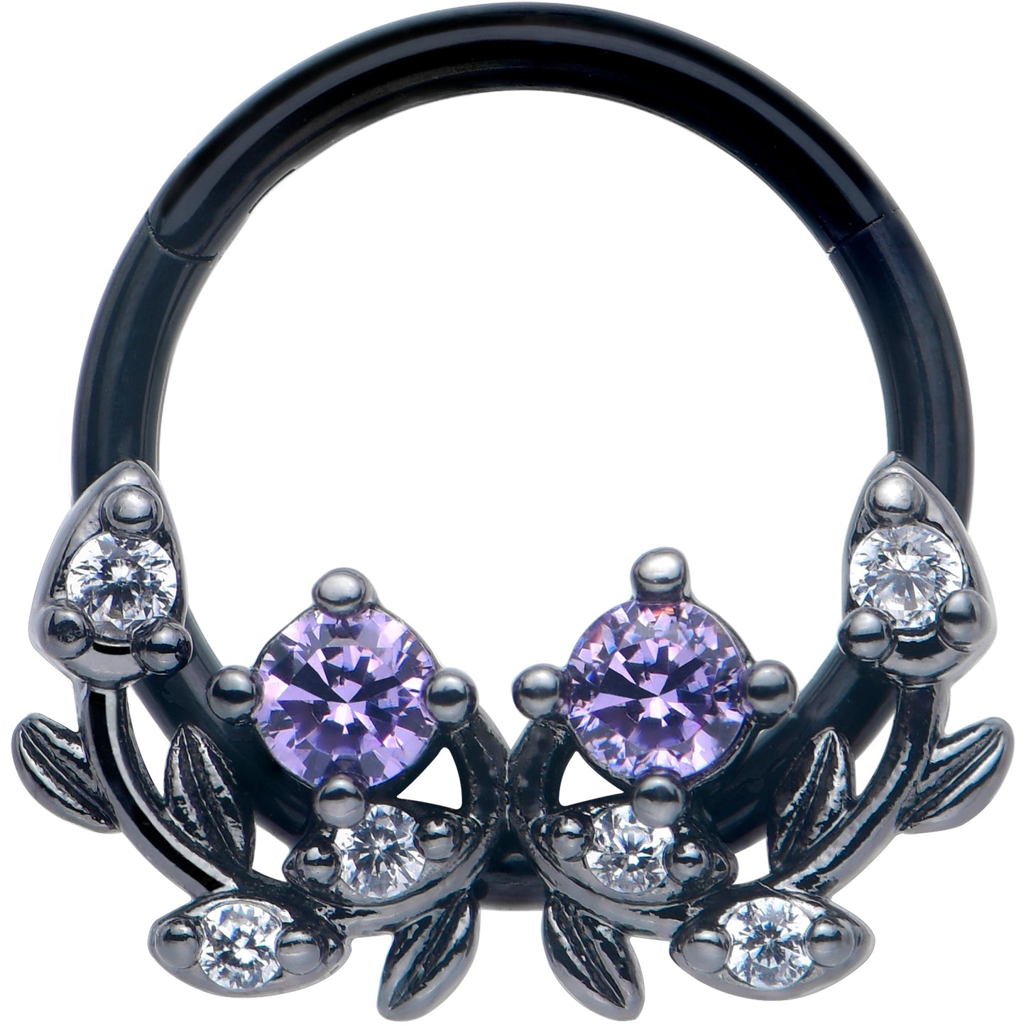 16G 3/8 Purple Gem Black Twining Vine Hinged Segment Ring