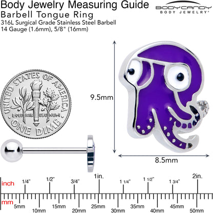 Purple Octopus Barbell Tongue Ring