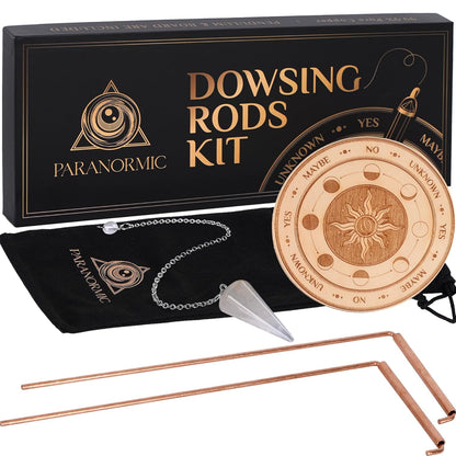 Dowsing Rods Kit – 99.9% Pure Copper, Quartz Pendulum & Wooden Board