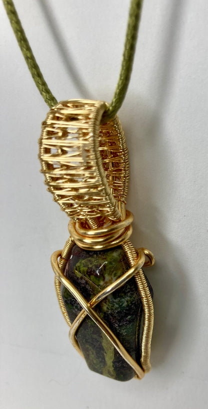 Wire Wrapped Stone Pendants, Silver and Gold Plated Copper Wire