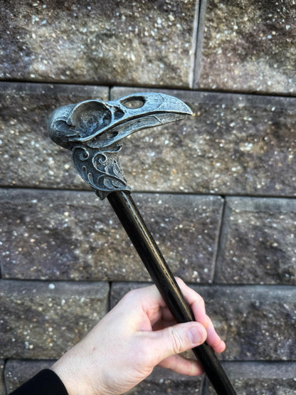Raven Skull Cane, Hand Sculpted Walking Stick