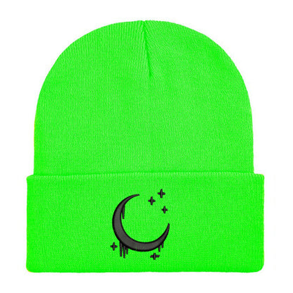 Embroidered Moon & Stars Knit Beanie Hat - Shadow Threadz Crypt