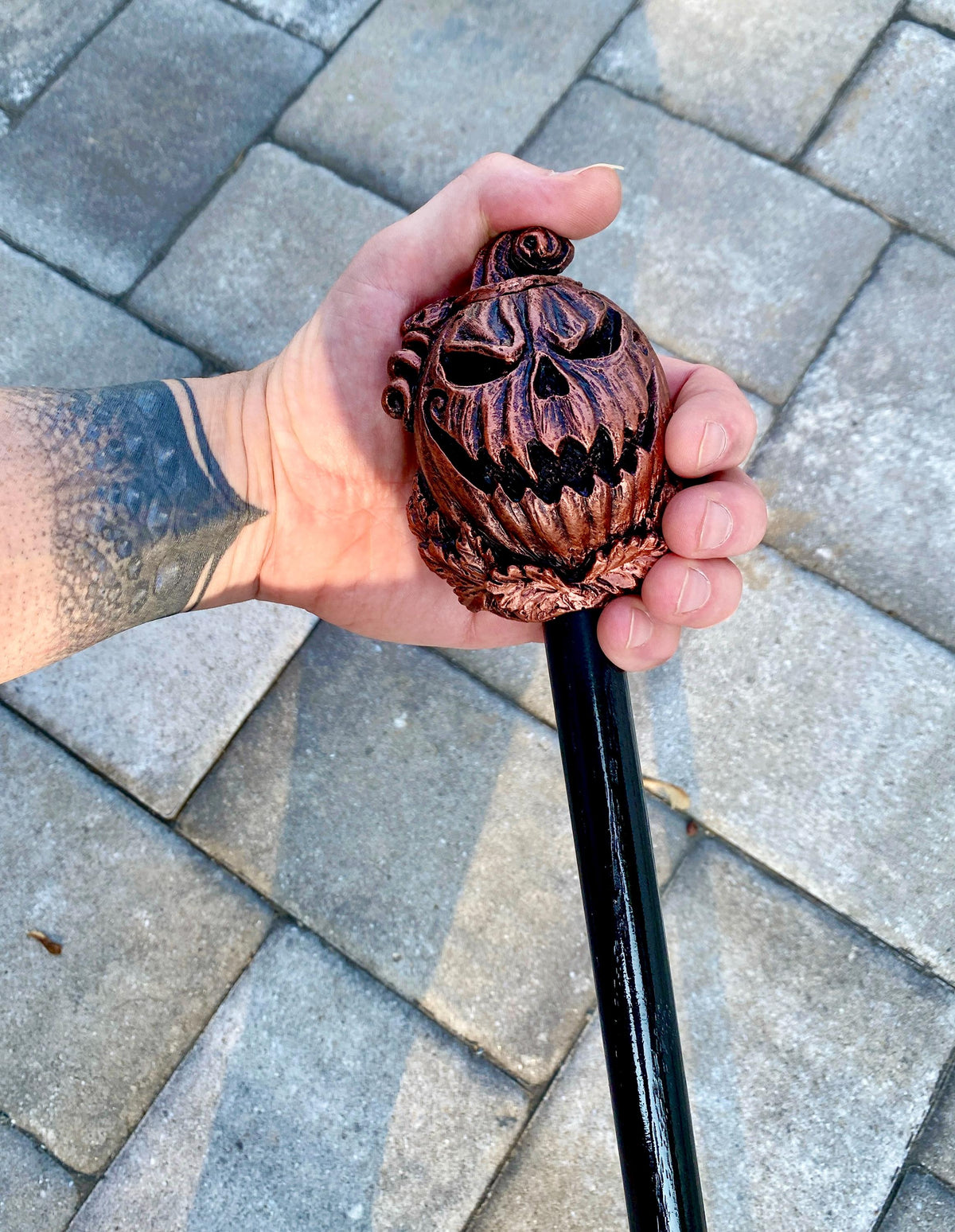 Jack O' Lantern Cane, Hand Sculpted Walking Stick | Halloween Gothic