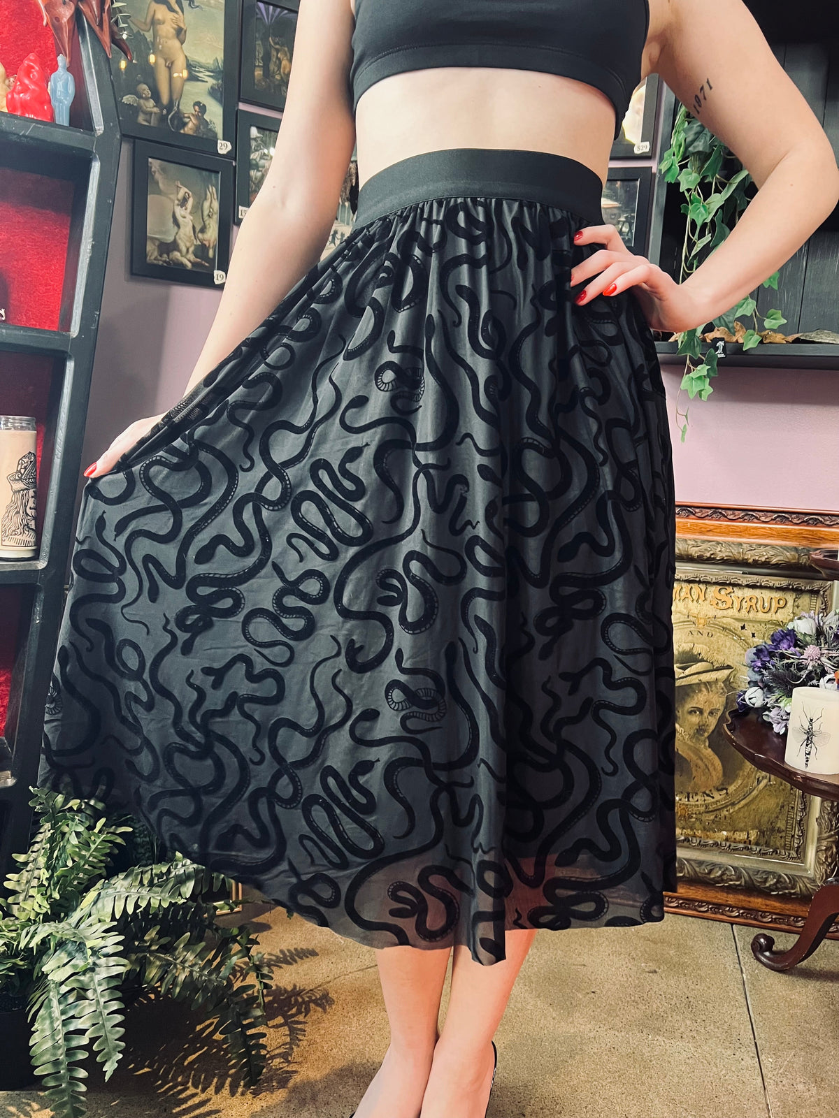 The Serpentine Skirt  - Velvet Snake Flocked Full Skirt
