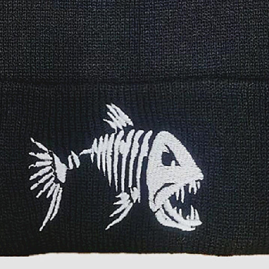 Bone Fish Embroidered Knit Beanie - Shadow Threadz Crypt