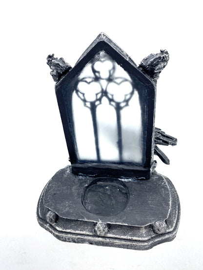Raven and Window Tea Light, Hand Painted Resin Sculpture
