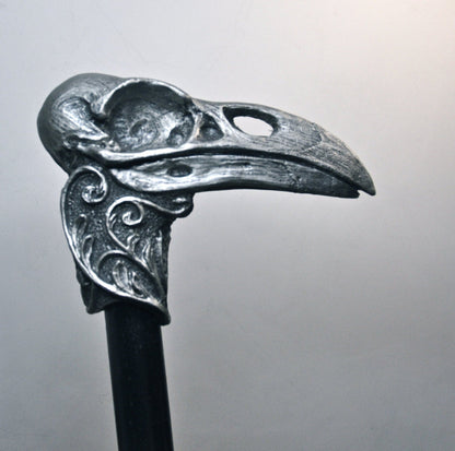 Raven Skull Cane, Hand Sculpted Walking Stick