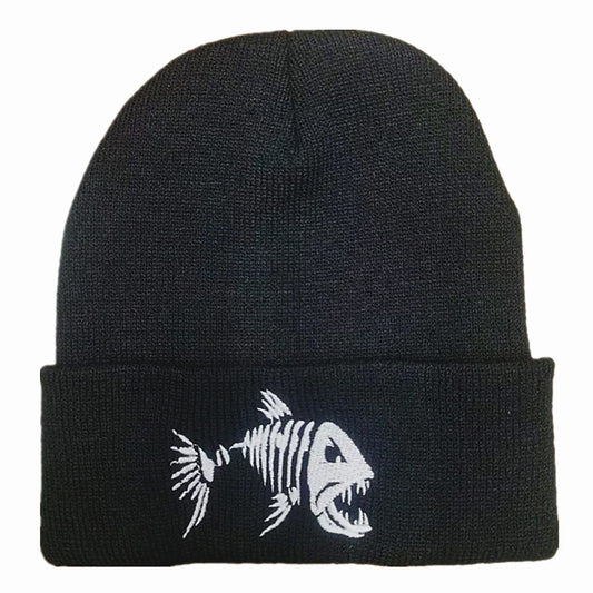 Bone Fish Embroidered Knit Beanie - Shadow Threadz Crypt