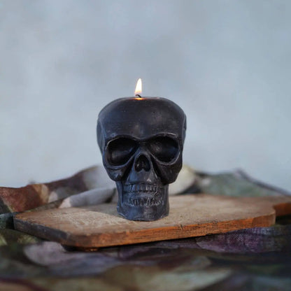 Sculpted Skull Candle – 100% Beeswax – Black - Handcrafted