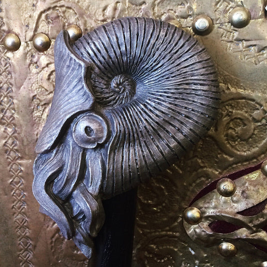 Nautilus Ammonite Cane, Hand Sculpted Walking Stick