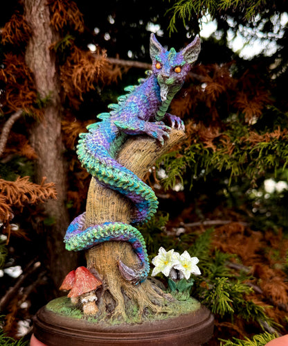 Tatzelwurm/ Dragon Cat Statue, Full Color Resin Sculpture