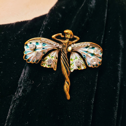 Art Nouveau Fairy Brooch | Vintage Enchanted Fairytale Pin 1.8" x 1.6"