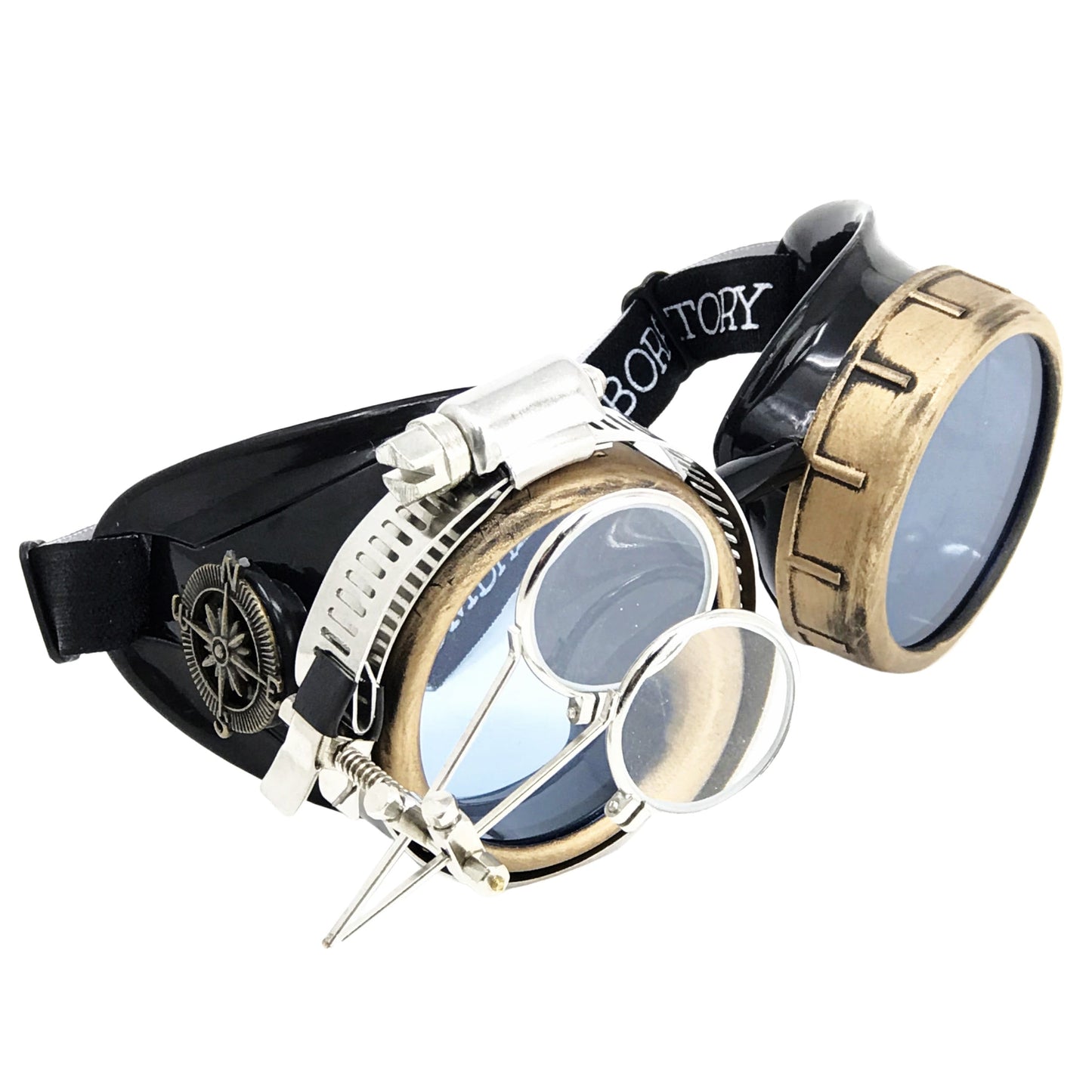 Handmade Victorian Steampunk Goggles with Loupe - blue, red, purple, black, clear, green, light blue lenses