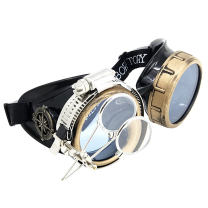 Handmade Victorian Steampunk Goggles with Loupe - blue, red, purple, black, clear, green, light blue lenses