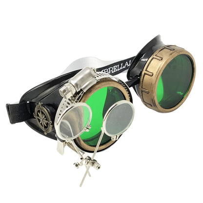 Handmade Victorian Steampunk Goggles with Loupe - blue, red, purple, black, clear, green, light blue lenses