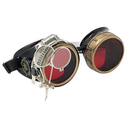 Handmade Victorian Steampunk Goggles with Loupe - blue, red, purple, black, clear, green, light blue lenses
