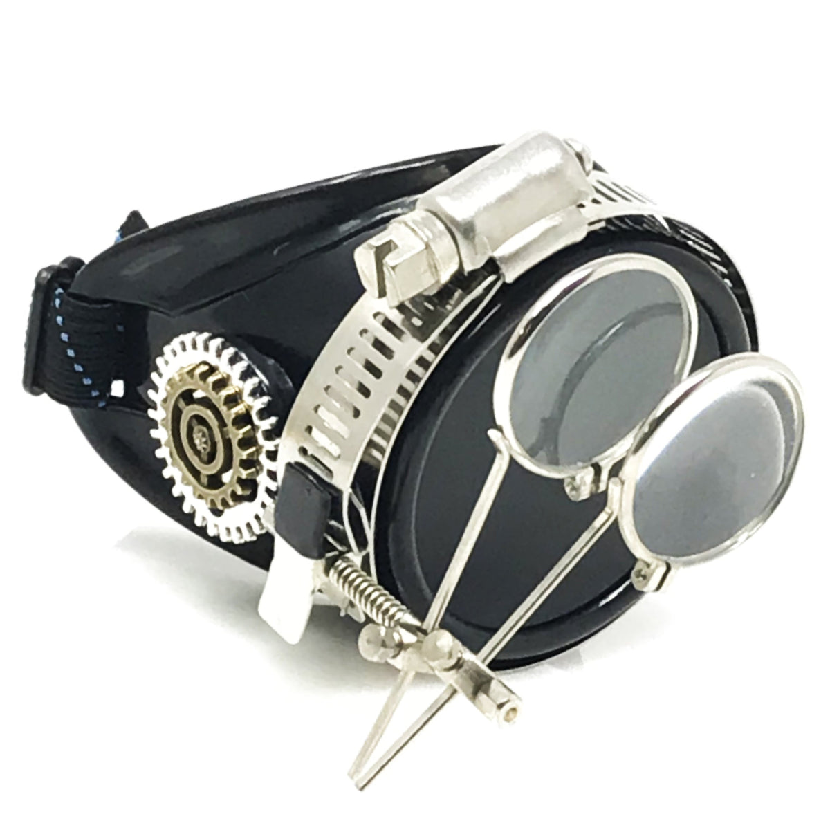 Steampunk Monocle Goggles with Loupe – Victorian Eyepatch Airship Captain Cosplay - black, blue, clear, green, red lenses