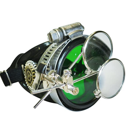 Steampunk Monocle Goggles with Loupe – Victorian Eyepatch Airship Captain Cosplay - black, blue, clear, green, red lenses