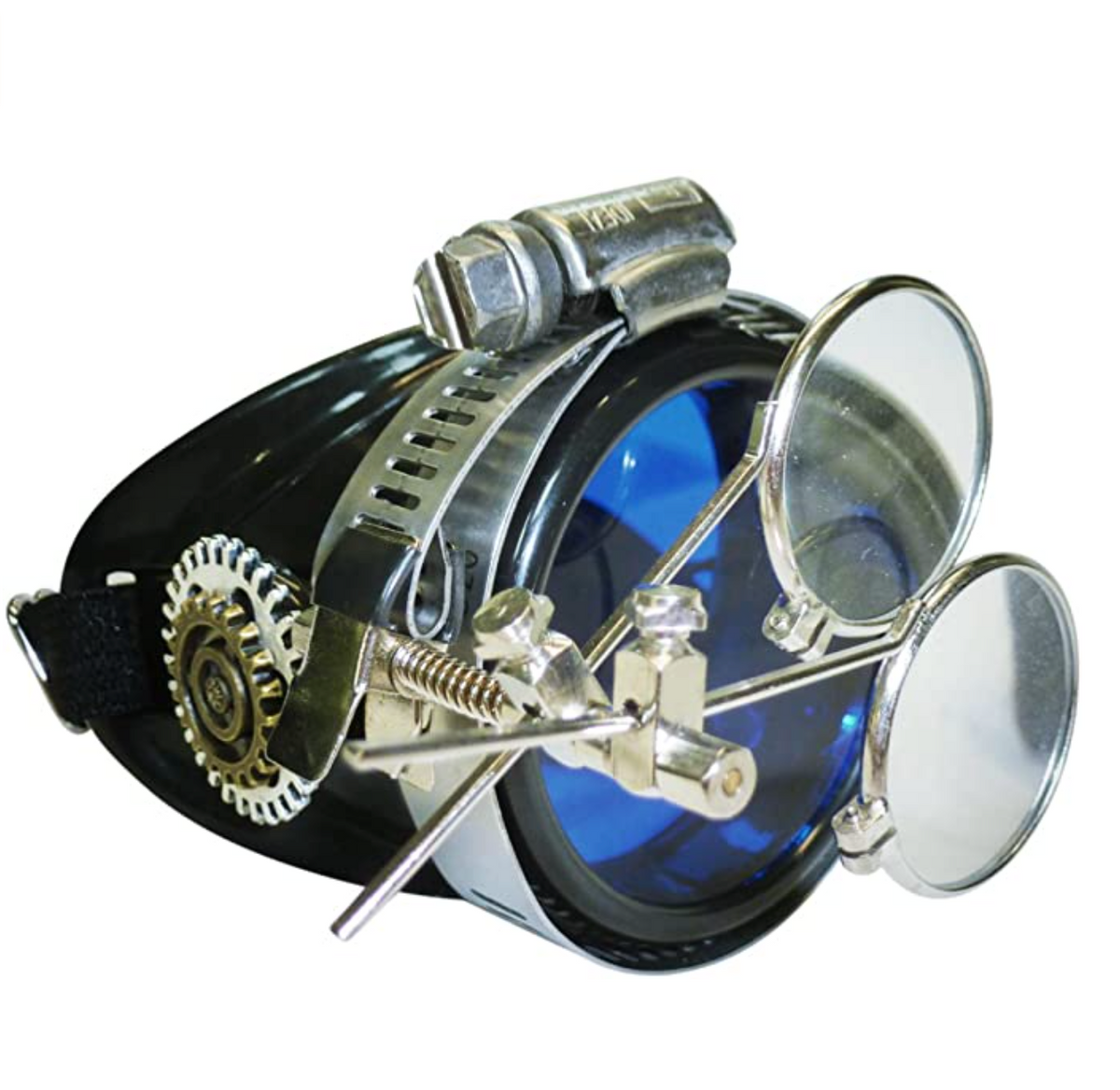 Steampunk Monocle Goggles with Loupe – Victorian Eyepatch Airship Captain Cosplay - black, blue, clear, green, red lenses