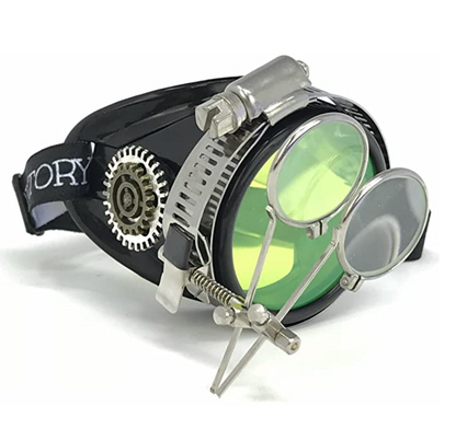 Mad Scientist - Steampunk Monocle with Magnifying Loupe – Victorian Eyepatch - neon pink, orange, green lenses