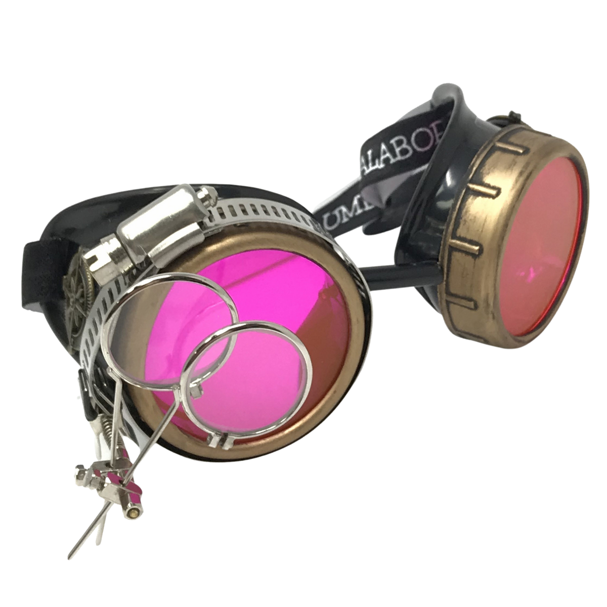 Handmade Steampunk Goggles with Magnifying Loupe - neon orange, blue, green, pink lenses