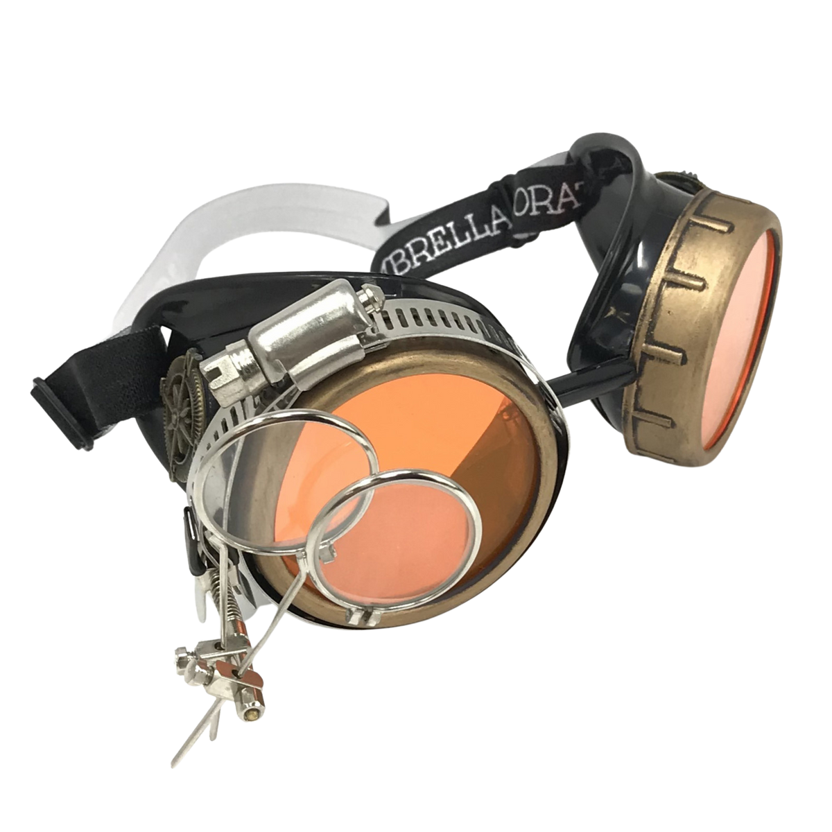 Handmade Steampunk Goggles with Magnifying Loupe - neon orange, blue, green, pink lenses