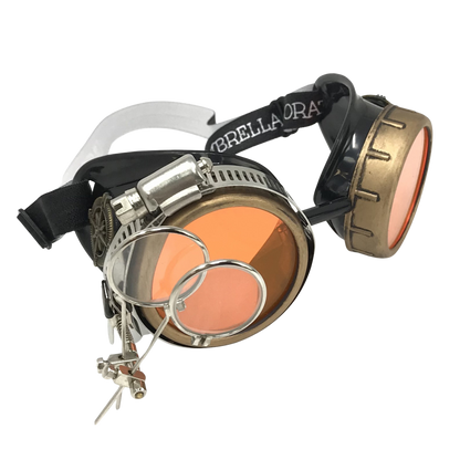 Handmade Steampunk Goggles with Magnifying Loupe - neon orange, blue, green, pink lenses