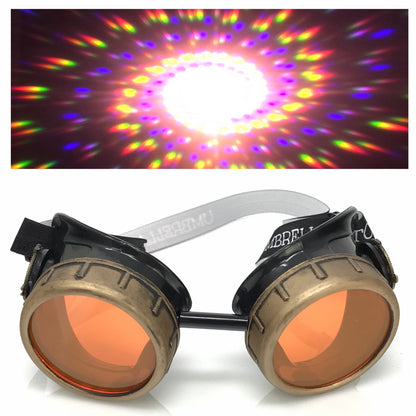 Steampunk Aviator Goggles Spiral Diffraction Lenses - pink, orange, lime green, clear lenses
