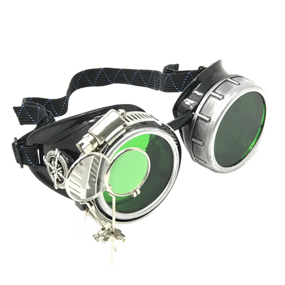 Handmade Steampunk Silver Goggles with Loupes - blue, red, green, clear, purple, black lenses