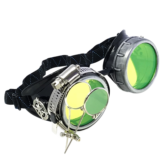 Mad Scientist - Steampunk Goggles Gold with loupes - pink, lime green, light blue, orange