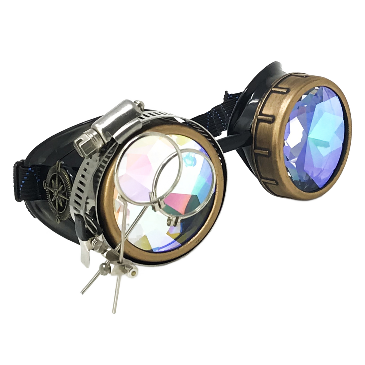 Handmade Steampunk Goggles with Magnifying Loupe - neon orange, blue, green, pink lenses