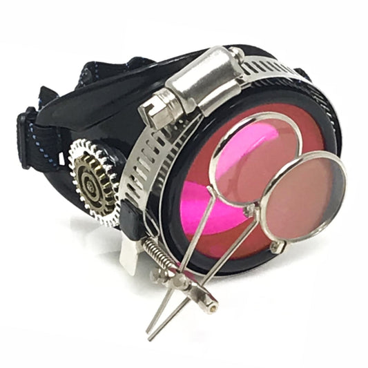 Mad Scientist - Steampunk Monocle with Magnifying Loupe – Victorian Eyepatch - neon pink, orange, green lenses