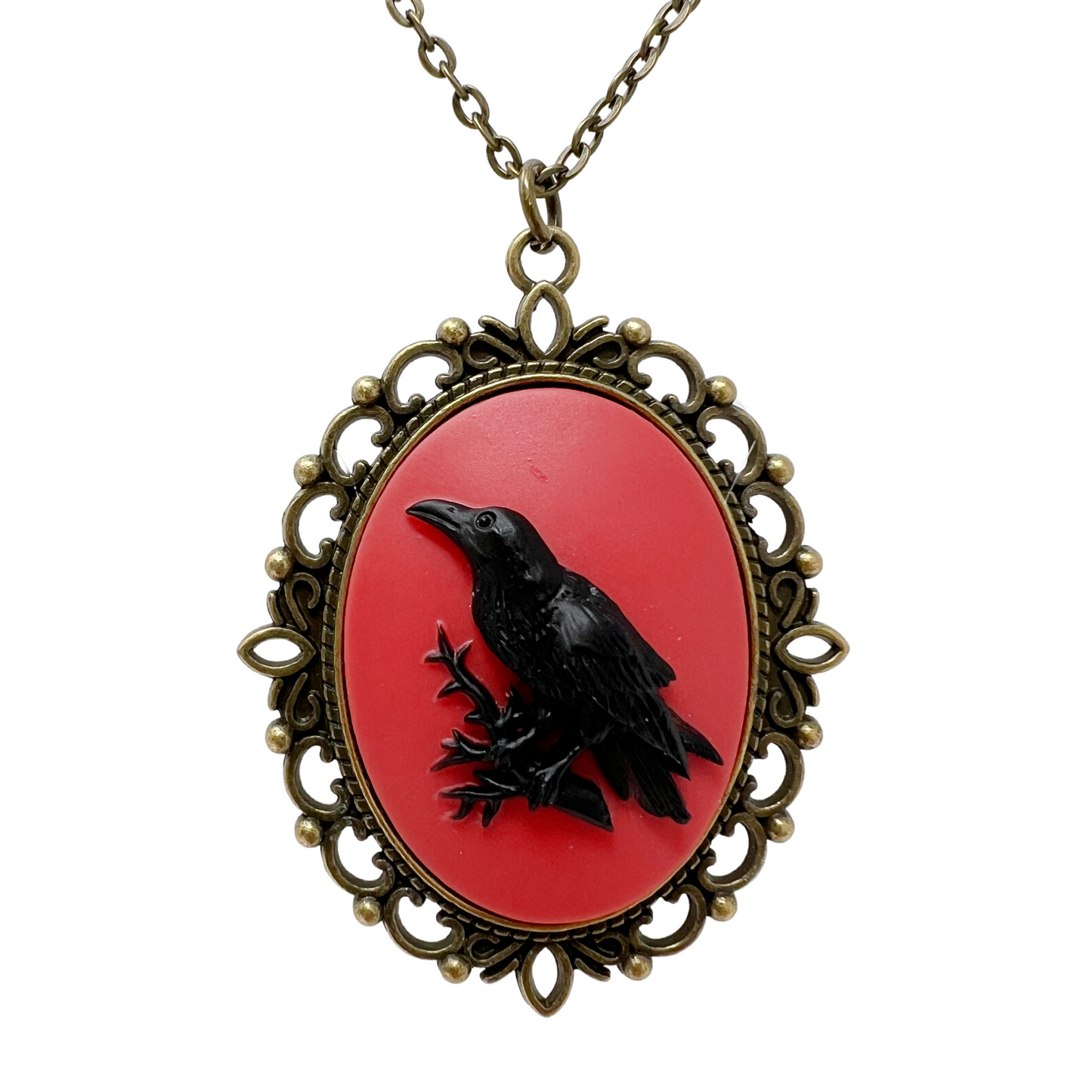 Black Raven Crow Necklace Gothic Bird Cameo