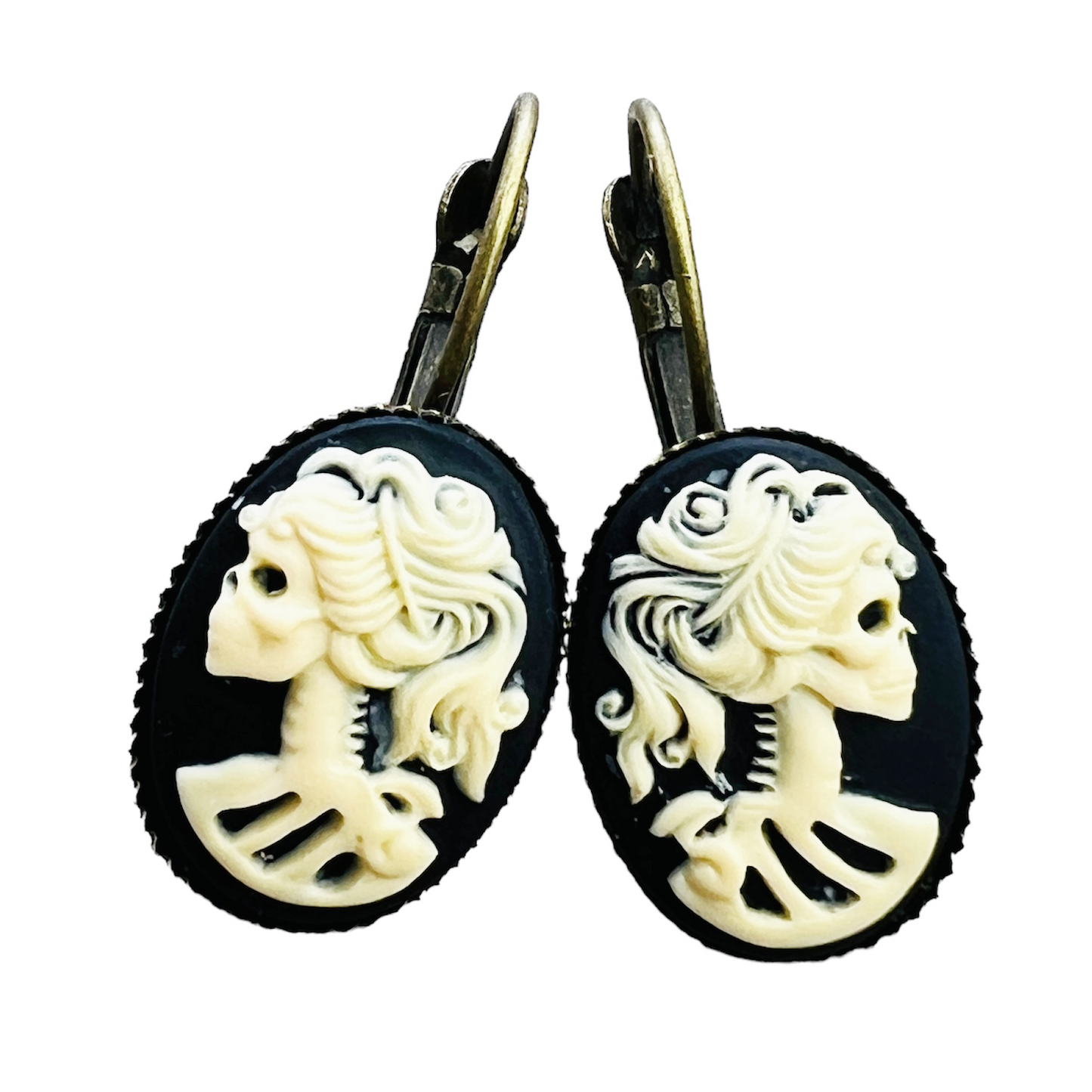 Gothic Skeleton Cameo Earrings Victorian Lolita Lady Skull Jewelry Silver Bronze