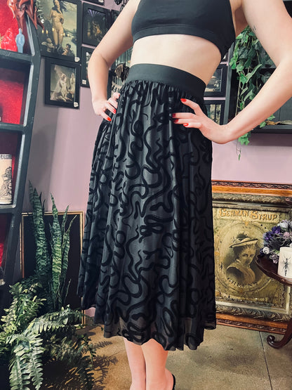 The Serpentine Skirt  - Velvet Snake Flocked Full Skirt