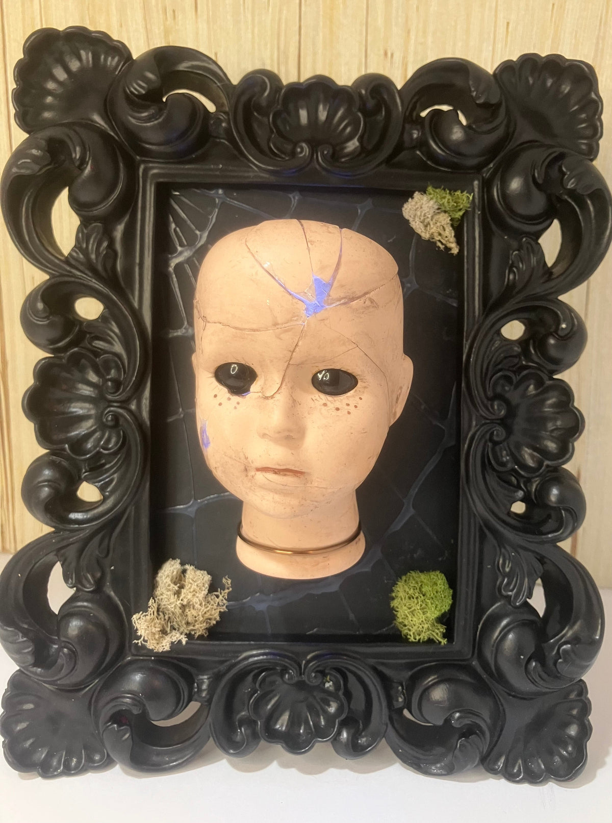 Light-Up Broken Doll Art — Framed Mixed Media