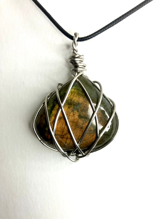 Wire Wrapped Stone and Crystal Necklaces, Stainless Steel