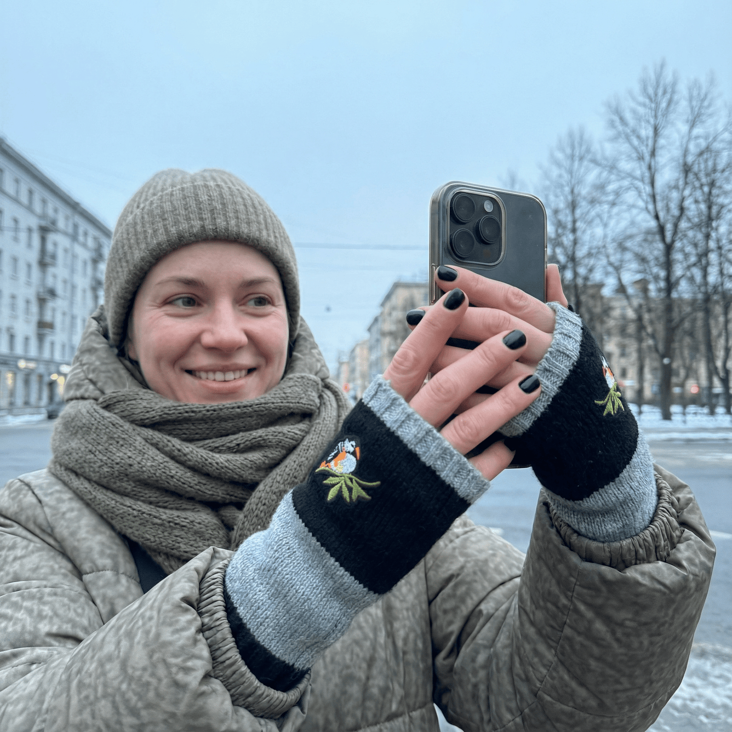 Bird Applique Arm Warmers | Fingerless Gloves