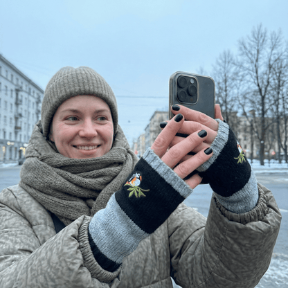 Bird Applique Arm Warmers | Fingerless Gloves
