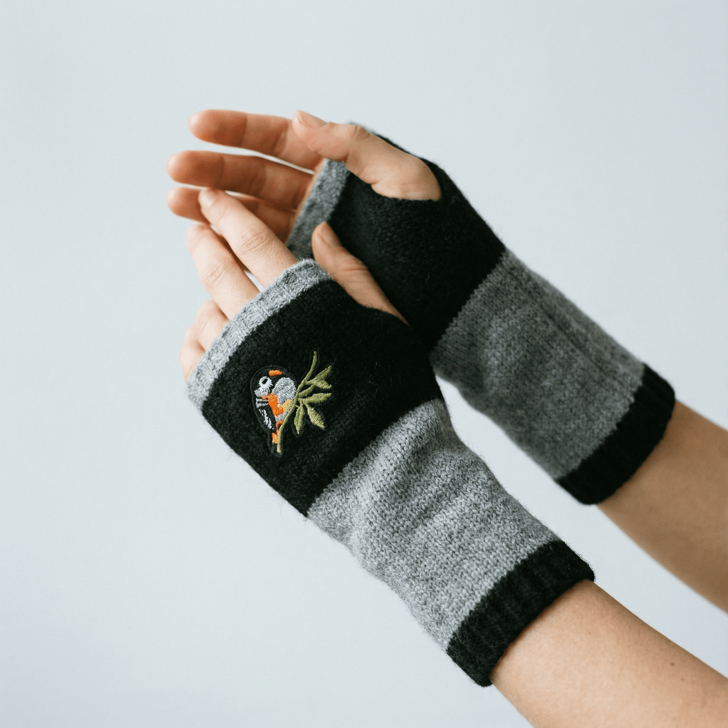 Bird Applique Arm Warmers | Fingerless Gloves