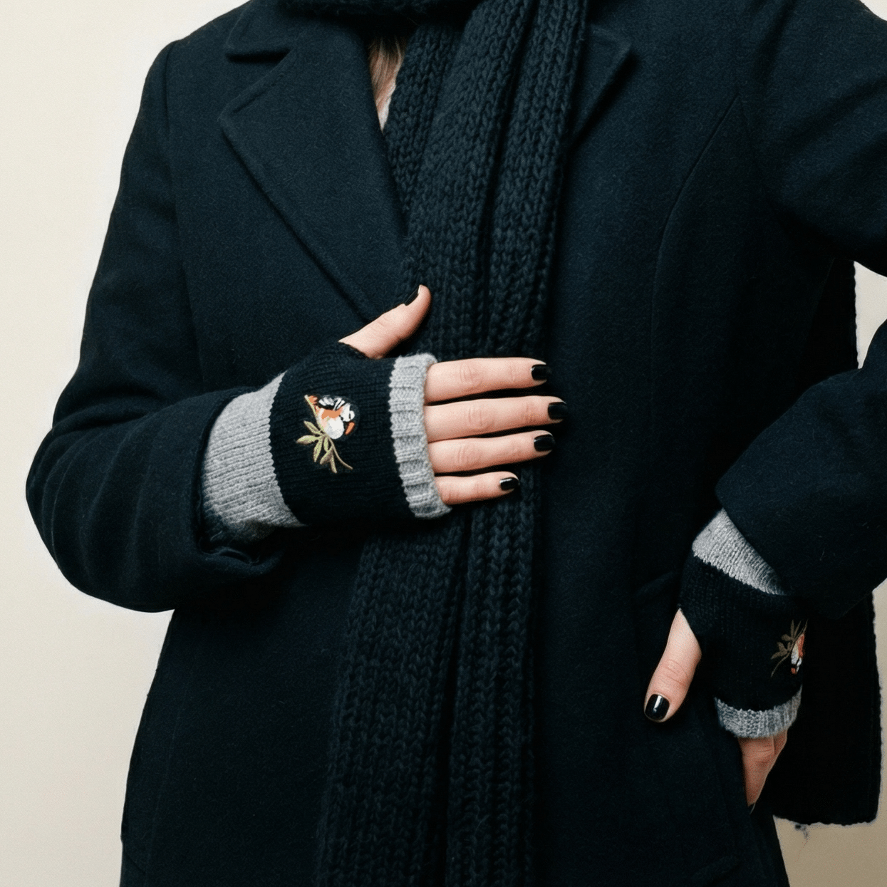 Bird Applique Arm Warmers | Fingerless Gloves