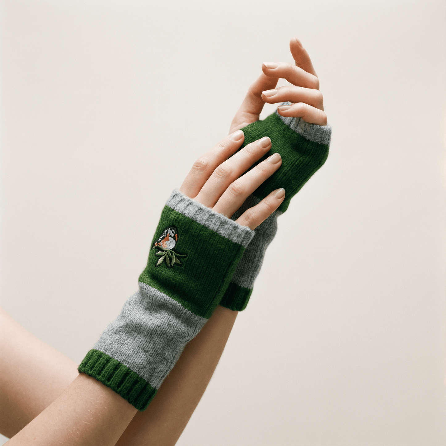Bird Applique Arm Warmers | Fingerless Gloves